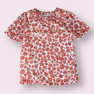 🔥LAST CHANCE! 5 for $15 Orange White Floral Ruffle Top S Blouse Poppy